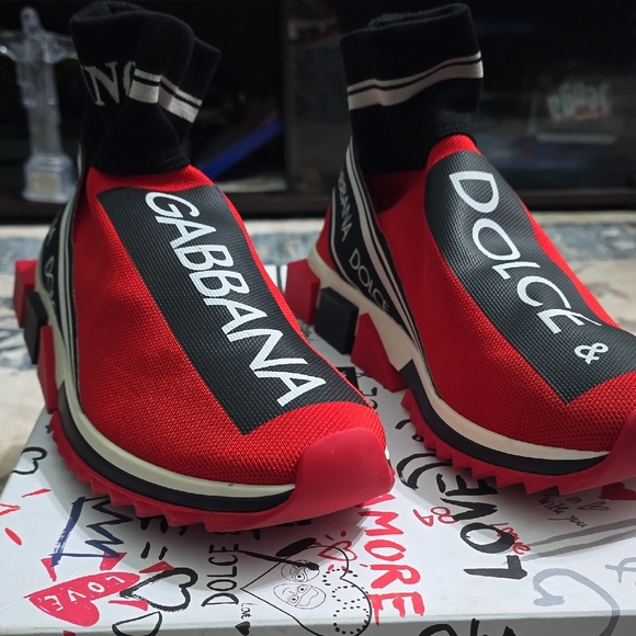 Dolce Gabbana Sorrento High Red and Black Logo Sneakers